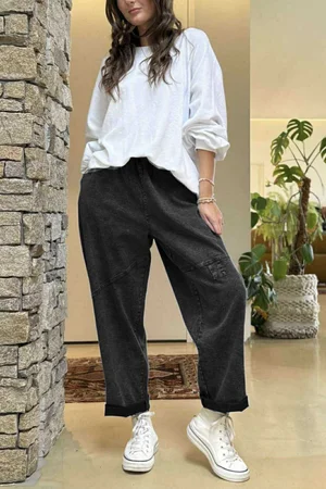 Duran Tab Barrel Leg Jean Black Denim 